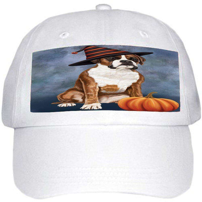 Happy Halloween Boxers Dog Wearing Witch Hat with Pumpkin Ball Hat Cap