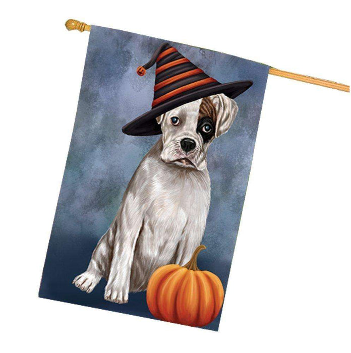 Happy Halloween Boxers Dog Wearing Witch Hat with Pumpkin House Flag