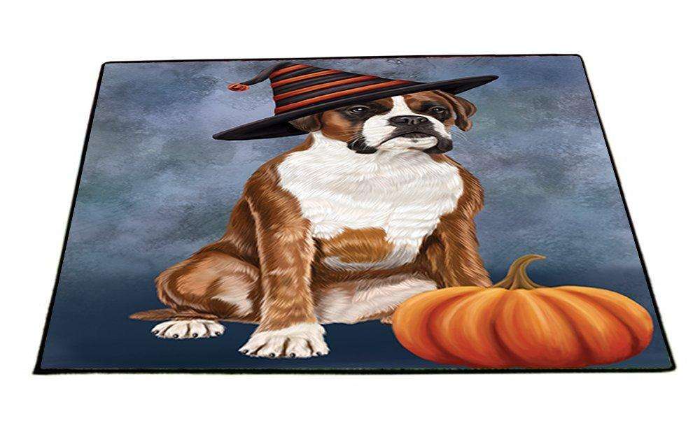 Happy Halloween Boxers Dog Wearing Witch Hat with Pumpkin Indoor/Outdoor Floormat