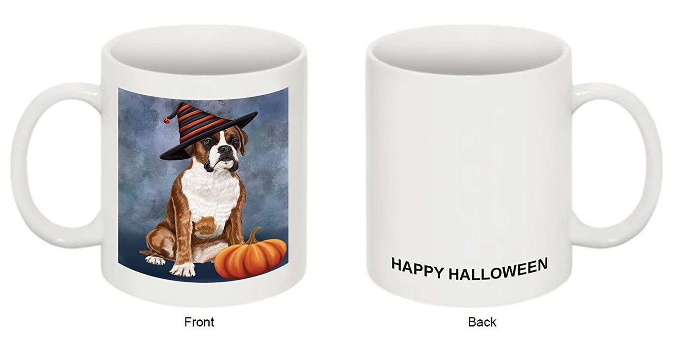 Happy Halloween Boxers Dog Wearing Witch Hat with Pumpkin Mug