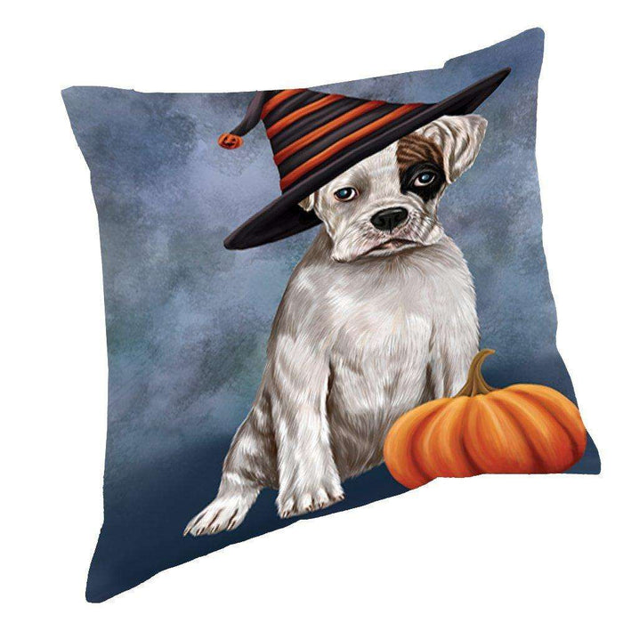 Happy Halloween Boxers Dog Wearing Witch Hat with Pumpkin Throw Pillow