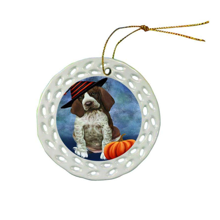 Happy Halloween Bracco Dog Wearing Witch Hat with Pumpkin Ceramic Doily Ornament DPOR54994