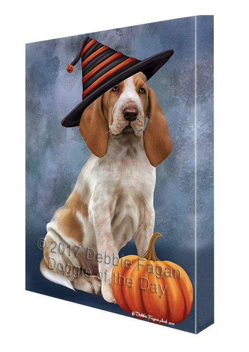 Happy Halloween Bracco Italiano Dog Wearing Witch Hat with Pumpkin Canvas Wall Art
