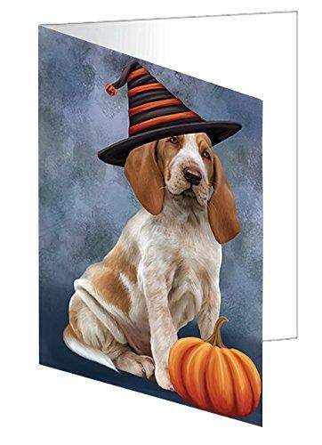 Happy Halloween Bracco Italiano Dog Wearing Witch Hat with Pumpkin Handmade Artwork Assorted Pets Greeting Cards and Note Cards with Envelopes for All Occasions and Holiday Seasons