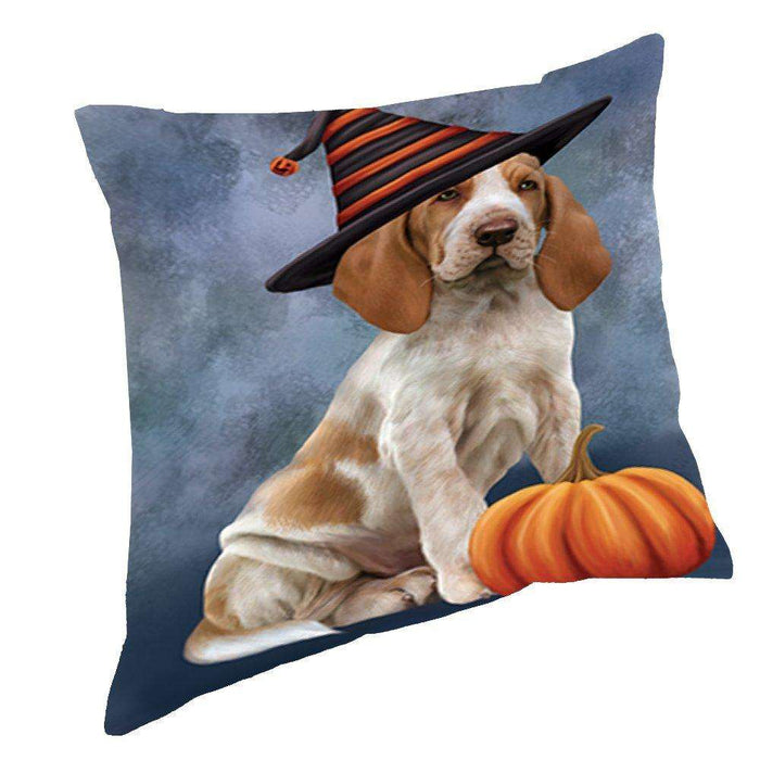Happy Halloween Bracco Italiano Dog Wearing Witch Hat with Pumpkin Throw Pillow