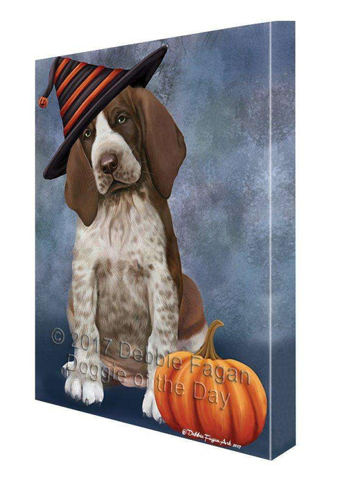 Happy Halloween Braco Italiano Puppy Dog Wearing Witch Hat with Pumpkin Canvas Wall Art