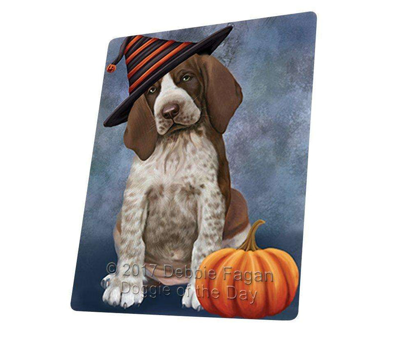 Happy Halloween Braco Italiano Puppy Dog Wearing Witch Hat with Pumpkin Tempered Cutting Board