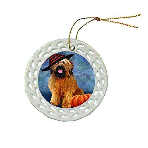 Happy Halloween Briard Dog Wearing Witch Hat Christmas Round Porcelain Ornament POR041