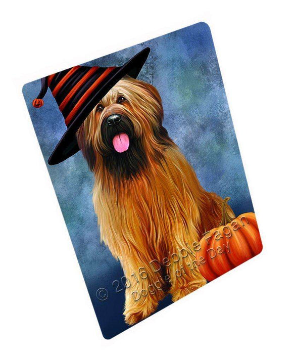 Happy Halloween Briards Dog Wearing Witch Hat with Pumpkin Art Portrait Print Woven Throw Sherpa Plush Fleece Blanket