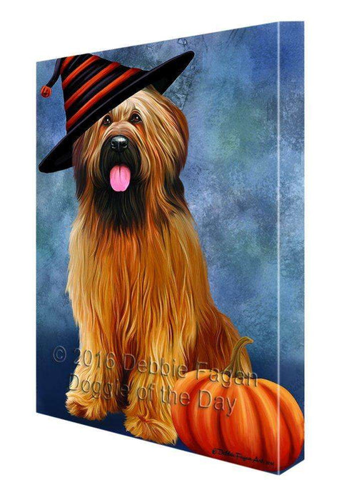 Happy Halloween Briards Dog Wearing Witch Hat with Pumpkin Canvas Wall Art