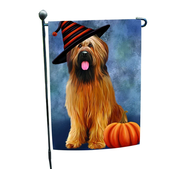 Happy Halloween Briards Dog Wearing Witch Hat with Pumpkin Garden Flag