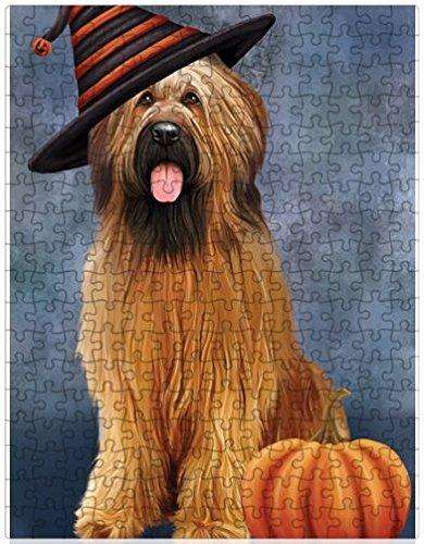 Happy Halloween Briards Dog Wearing Witch Hat with Pumpkin Puzzle with Photo Tin