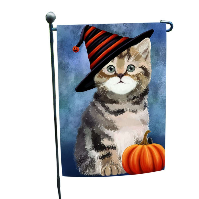 Happy Halloween British Shorthair Cat Wearing Witch Hat with Pumpkin Garden Flag