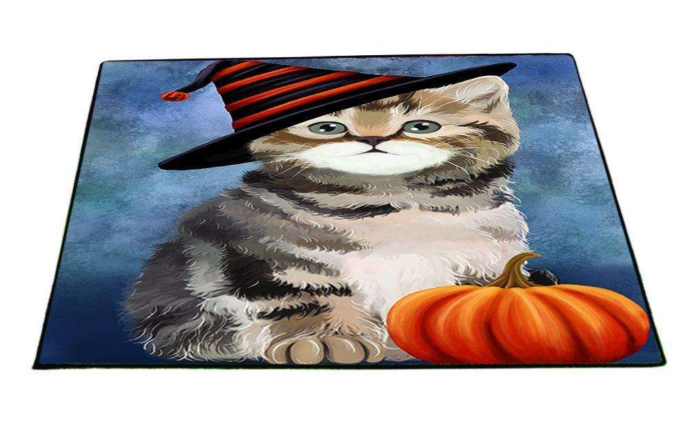 Happy Halloween British Shorthair Cat Wearing Witch Hat with Pumpkin Indoor/Outdoor Floormat