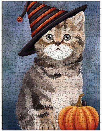 Happy Halloween British Shorthair Cat Wearing Witch Hat with Pumpkin Puzzle with Photo Tin