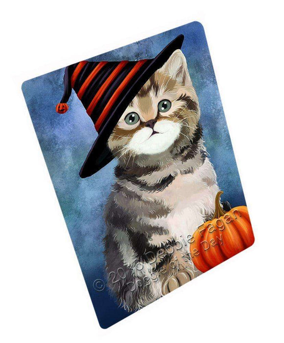 Happy Halloween British Shorthair Cat Wearing Witch Hat with Pumpkin Tempered Cutting Board