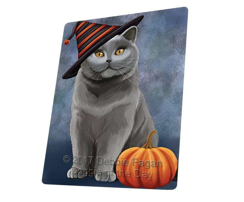 Happy Halloween British Shorthair Cat Wearing Witch Hat with Pumpkin Tempered Cutting Board