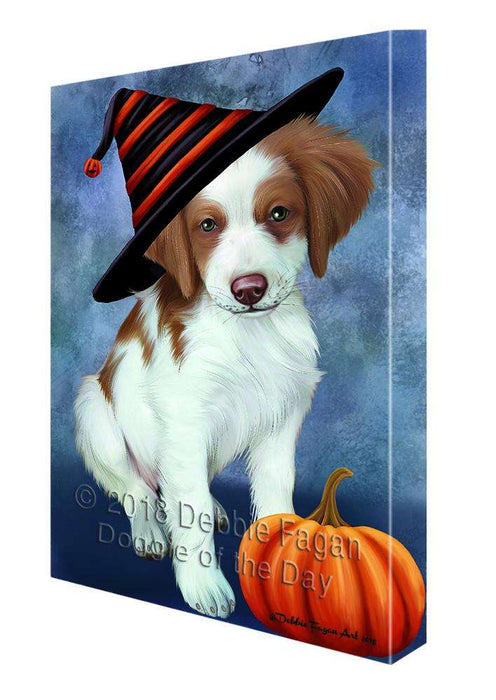 Happy Halloween Brittany Spaniel Dog Wearing Witch Hat with Pumpkin Canvas Print Wall Art Décor CVS112769