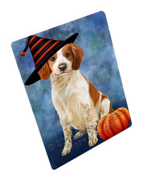 Happy Halloween Brittany Spaniel Dog Wearing Witch Hat with Pumpkin Cutting Board C69414