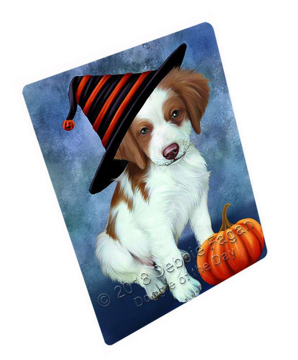 Happy Halloween Brittany Spaniel Dog Wearing Witch Hat with Pumpkin Cutting Board C69417