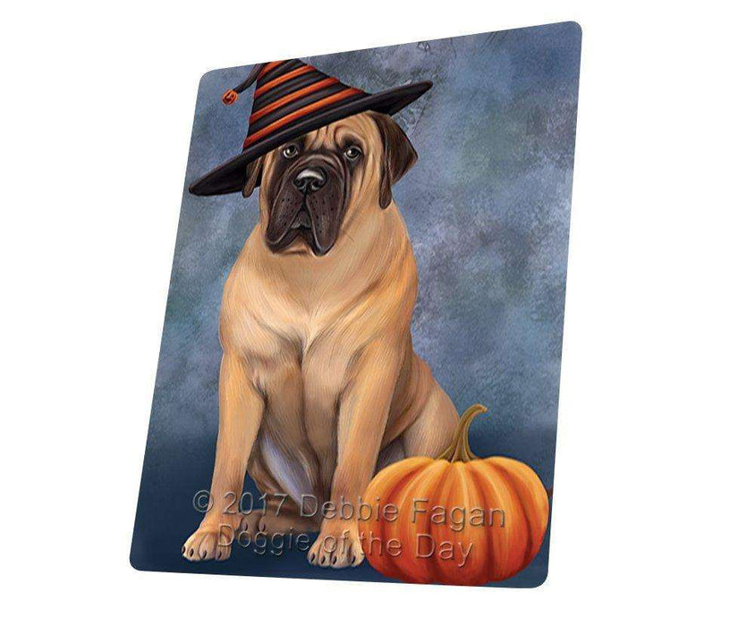 Happy Halloween Bull Mastiff Dog Wearing Witch Hat with Pumpkin Tempered Cutting Board