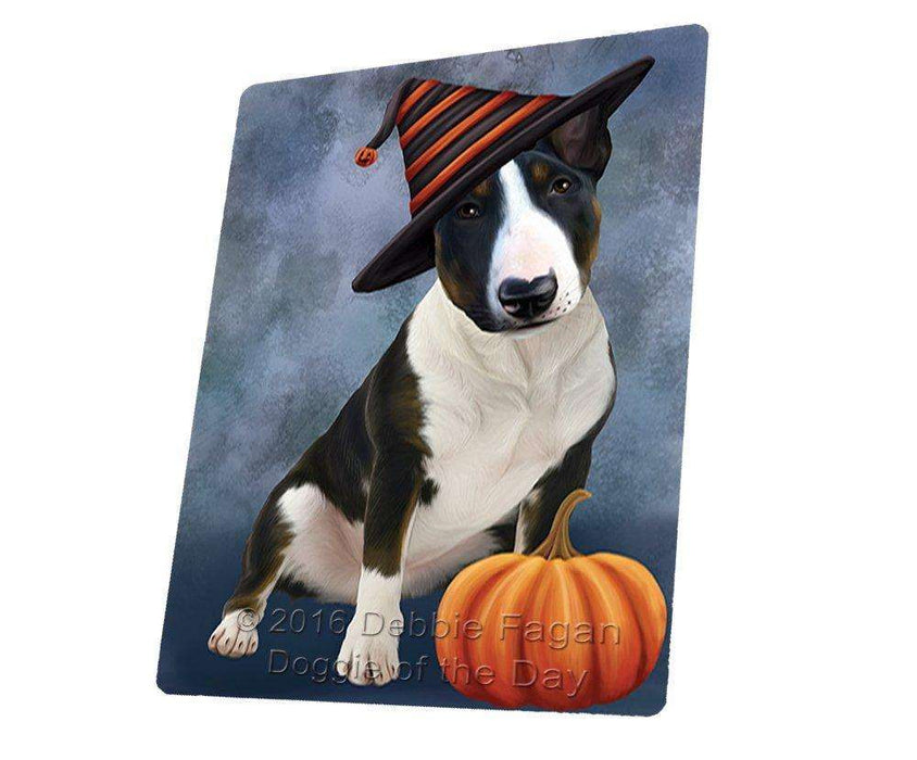 Happy Halloween Bull Terrier Dog Wearing Witch Hat with Pumpkin Art Portrait Print Woven Throw Sherpa Plush Fleece Blanket