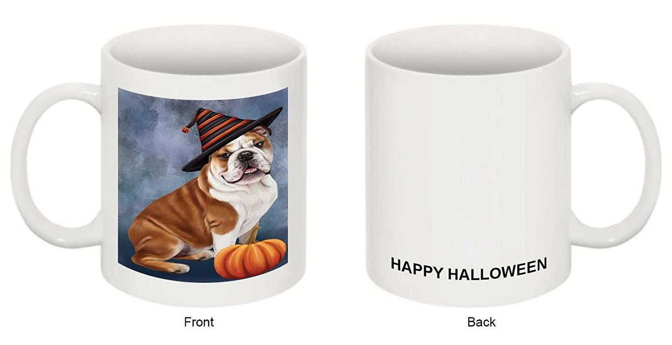 Happy Halloween Bulldog Dog Wearing Witch Hat with Pumpkin Mug