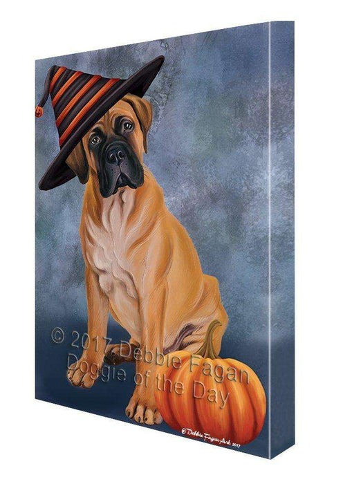 Happy Halloween Bullmastiff Dog Wearing Witch Hat with Pumpkin Canvas Wall Art