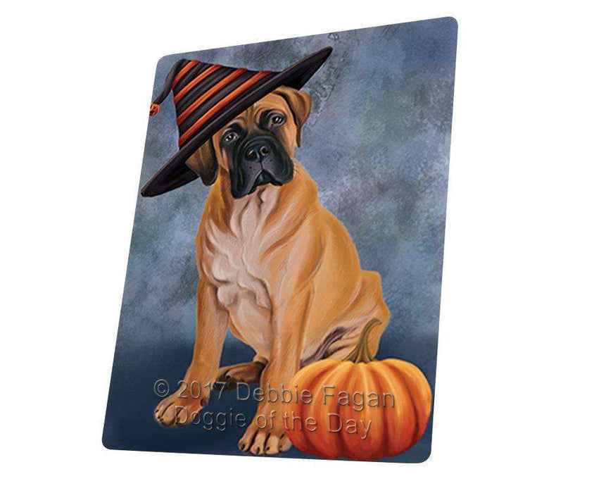 Happy Halloween Bullmastiff Dog Wearing Witch Hat with Pumpkin Tempered Cutting Board