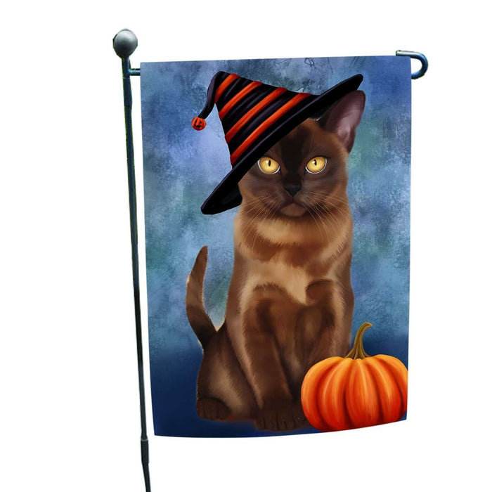 Happy Halloween Burmese Cat Wearing Witch Hat with Pumpkin Garden Flag