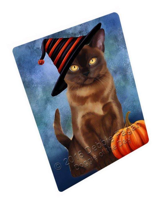 Happy Halloween Burmese Cat Wearing Witch Hat with Pumpkin Tempered Cutting Board