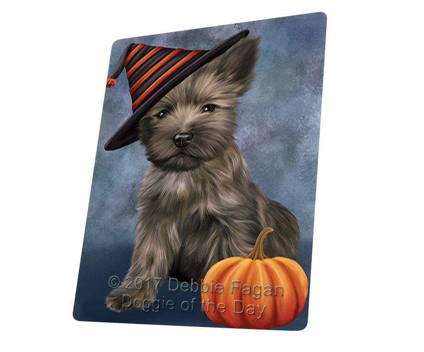 Happy Halloween Cairn Terrier Dog Wearing Witch Hat with Pumpkin Art Portrait Print Woven Throw Sherpa Plush Fleece Blanket