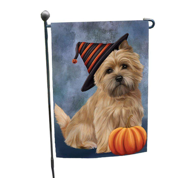 Happy Halloween Cairn Terrier Dog Wearing Witch Hat with Pumpkin Garden Flag
