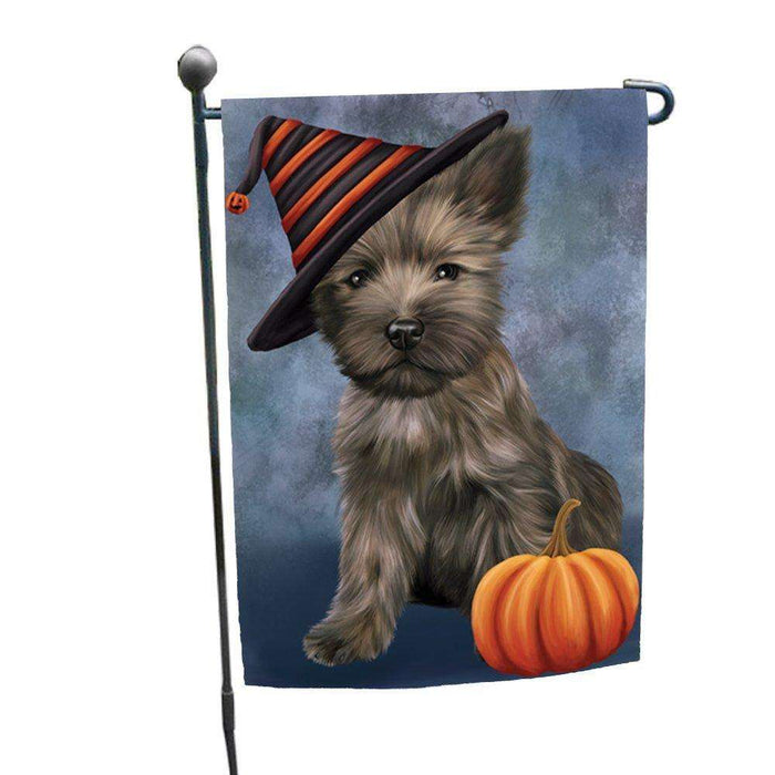 Happy Halloween Cairn Terrier Dog Wearing Witch Hat with Pumpkin Garden Flag