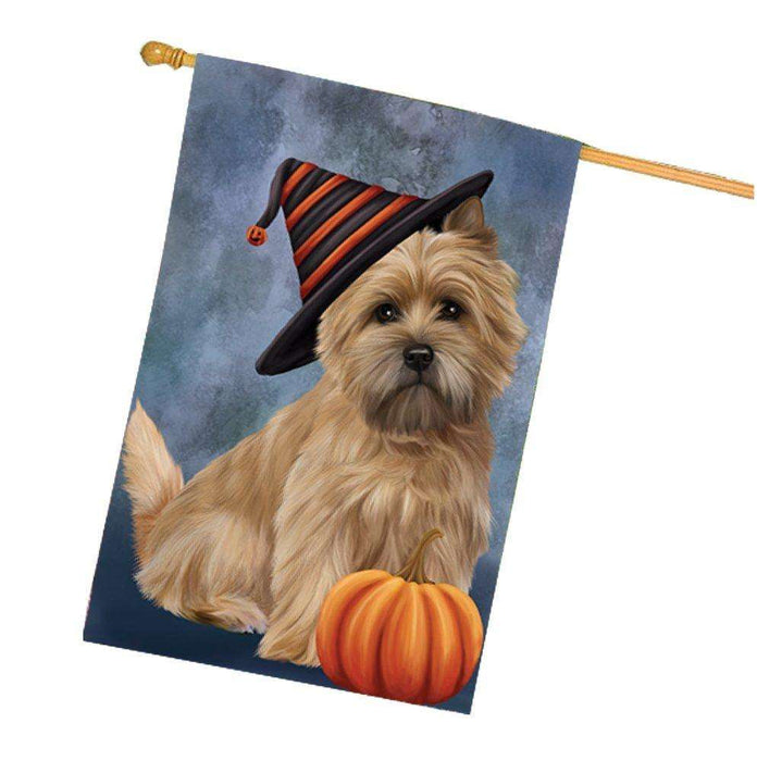 Happy Halloween Cairn Terrier Dog Wearing Witch Hat with Pumpkin House Flag