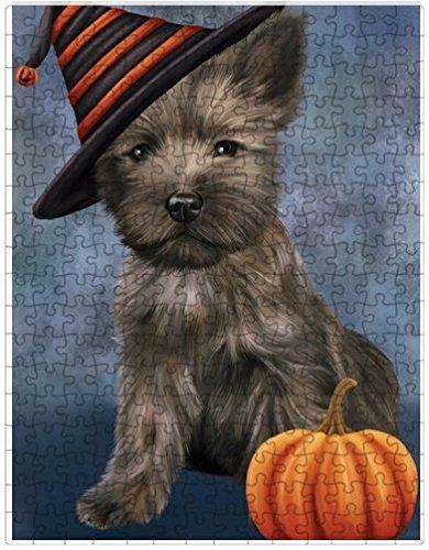 Happy Halloween Cairn Terrier Dog Wearing Witch Hat with Pumpkin Puzzle with Photo Tin