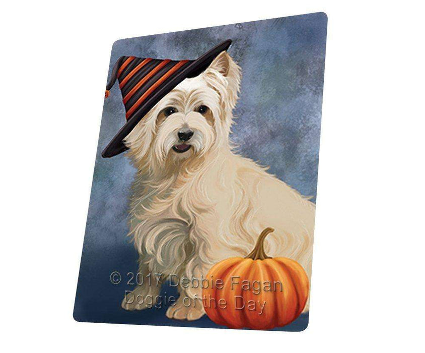 Happy Halloween Cairn Terrier Dog Wearing Witch Hat with Pumpkin Tempered Cutting Board
