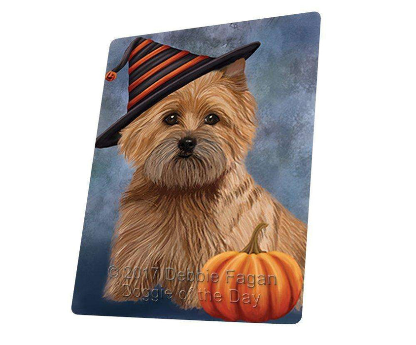Happy Halloween Cairn Terrier Dog Wearing Witch Hat with Pumpkin Tempered Cutting Board