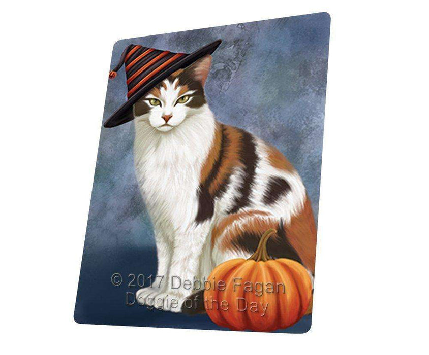 Happy Halloween Calico Cat Wearing Witch Hat With Pumpkin Magnet Mini (3.5" x 2")