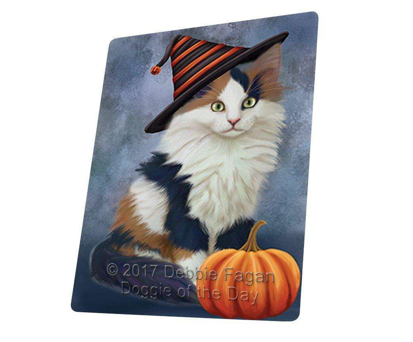 Happy Halloween Calico Kitten Cat Wearing Witch Hat with Pumpkin Tempered Cutting Board