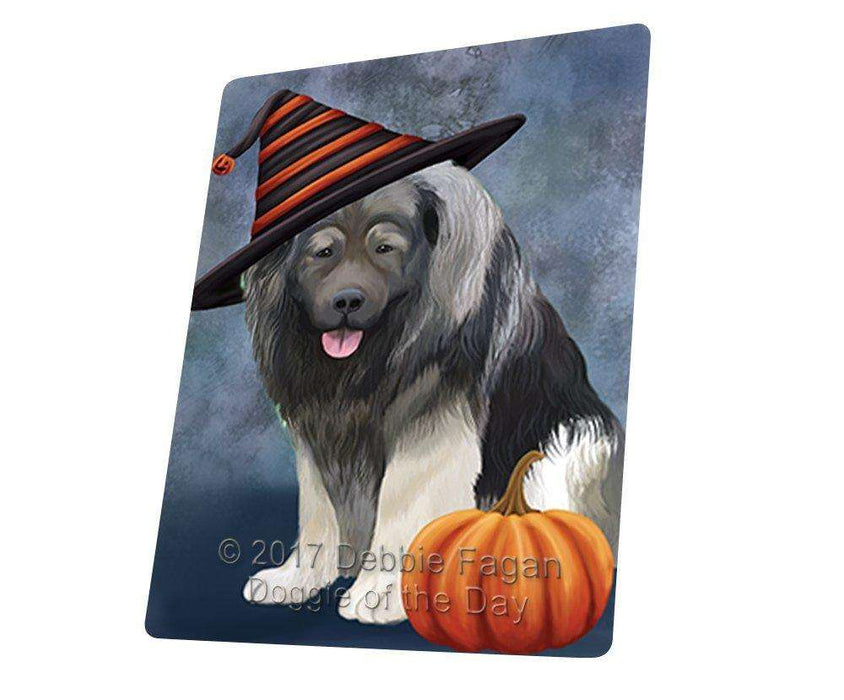 Happy Halloween Caucasian Ovcharka Dog Wearing Witch Hat with Pumpkin Art Portrait Print Woven Throw Sherpa Plush Fleece Blanket