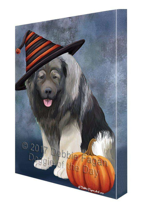 Happy Halloween Caucasian Ovcharka Dog Wearing Witch Hat with Pumpkin Canvas Wall Art