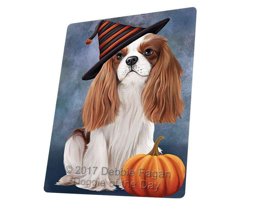 Happy Halloween Cavalier King Charles Spaniel Dog Wearing Witch Hat with Pumpkin Large Refrigerator / Dishwasher Magnet