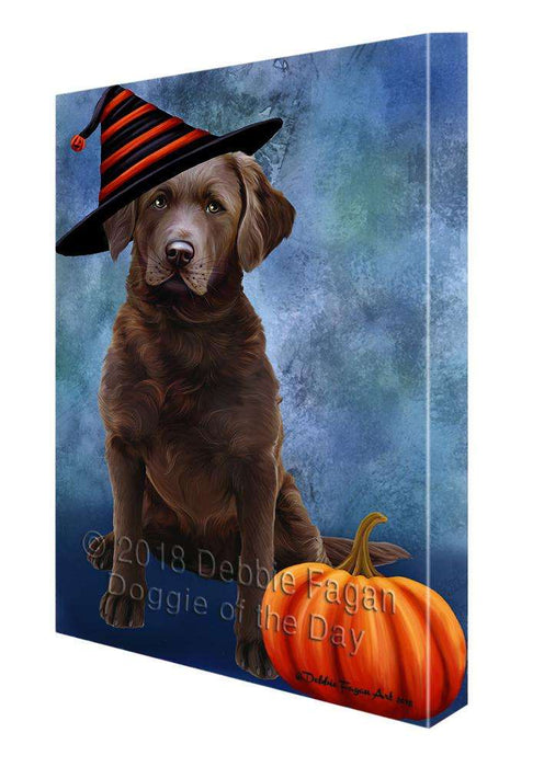 Happy Halloween Chesapeake Bay Retriever Dog Wearing Witch Hat with Pumpkin Canvas Print Wall Art Décor CVS112778