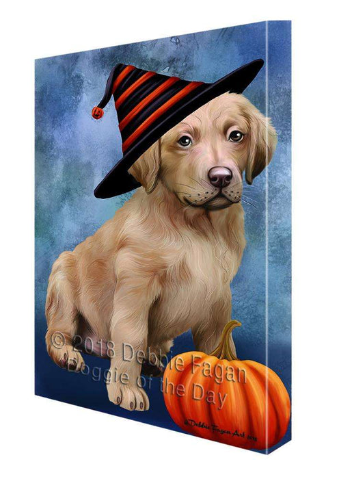 Happy Halloween Chesapeake Bay Retriever Dog Wearing Witch Hat with Pumpkin Canvas Print Wall Art Décor CVS112787