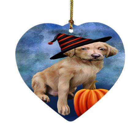 Happy Halloween Chesapeake Bay Retriever Dog Wearing Witch Hat with Pumpkin Heart Christmas Ornament HPOR55052