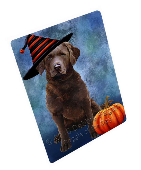 Happy Halloween Chesapeake Bay Retriever Dog Wearing Witch Hat with Pumpkin Large Refrigerator / Dishwasher Magnet RMAG90834