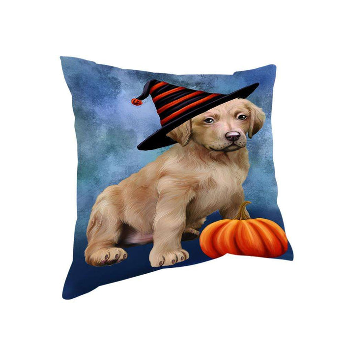 Happy Halloween Chesapeake Bay Retriever Dog Wearing Witch Hat with Pumpkin Pillow PIL76320
