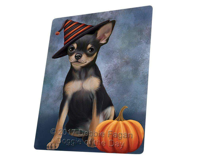 Happy Halloween Chihuahua Dog Wearing Witch Hat with Pumpkin Art Portrait Print Woven Throw Sherpa Plush Fleece Blanket