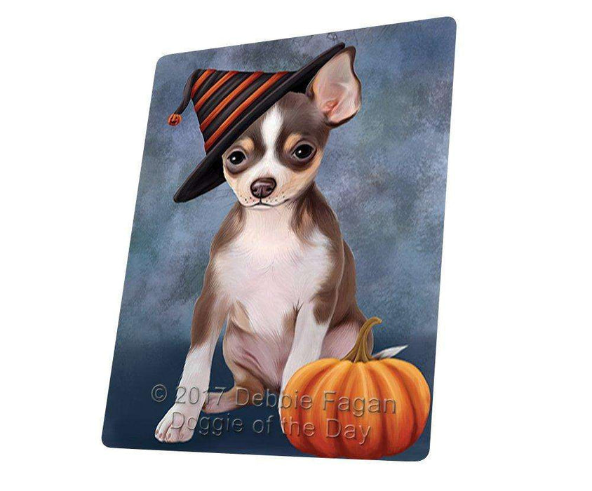 Happy Halloween Chihuahua Dog Wearing Witch Hat with Pumpkin Art Portrait Print Woven Throw Sherpa Plush Fleece Blanket